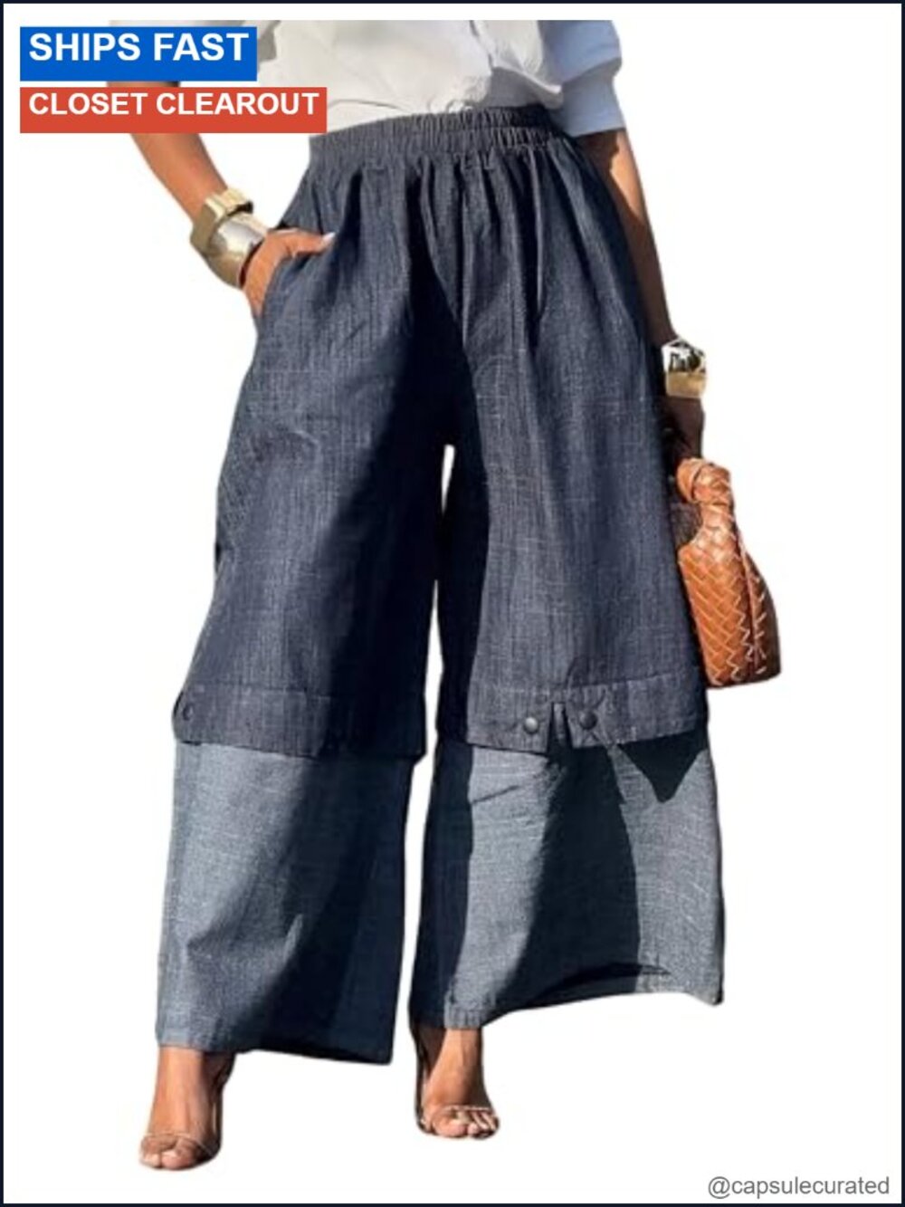 Wide Leg Palazzo Pants Cotton High Waisted Patchwork Loose Fit Trousers with